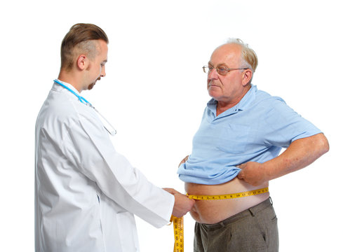 Doctor Measuring Obese Man Body Fat.