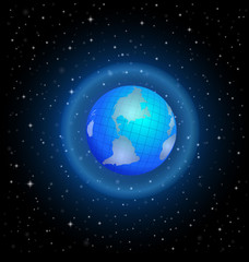 World earth map and shine stars vector image