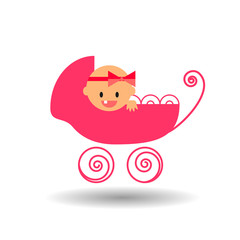 baby girl is smiling in the stroller