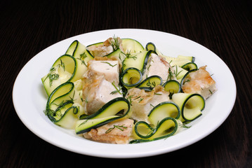 zucchini with slices of chicken