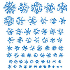 Set of different hand-drawn snowflakes
