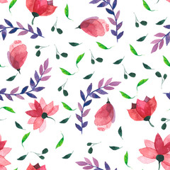 Watercolor seamless floral pattern. Flowers texture.