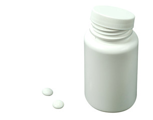 two white pills with white jar