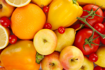 Naklejka na ściany i meble Colourful, juicy, tasty, healthy fruit and vegetables background