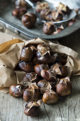 Freshly roasted sweet chestnuts