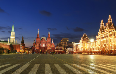 Obraz premium Red square at night, Moscow, Russia