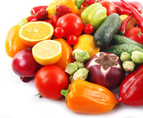 Fresh fruits and vegetables isolated on white