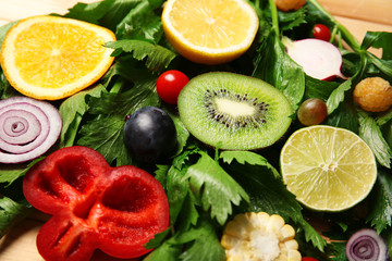 Cute colourful bouquet of sliced vegetables background