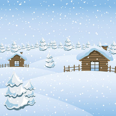 Winter illustration with village