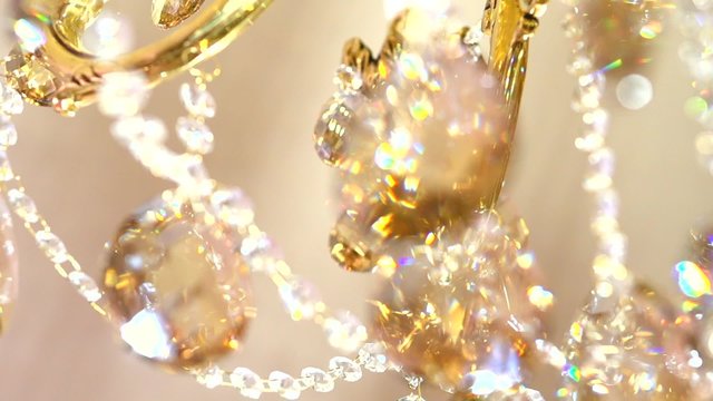 Crystal Chandelier. Luxury crystals of a classic chandelier close up.