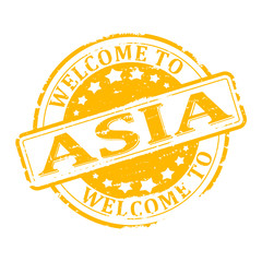 Scratched yellow stamp with the words - welcome to asia - vector svg