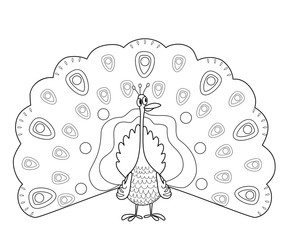 Coloring page outline of funny peafowl