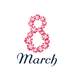 Congratulation or greeting card for women's day. Happy women's day. The international women's day. 8 March. Greeting background with abstract flowers. Watercolor imitation. Vector, EPS 10