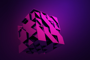 Abstract 3D Rendering of Flying Cube.