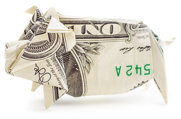 Dollar origami pig isolated