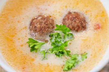 Cheese soup with meat balls
