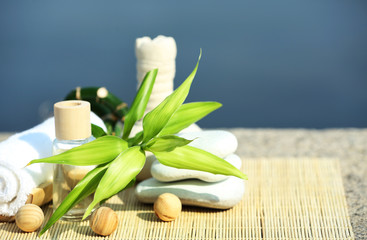 Beautiful composition of spa treatment on sea background