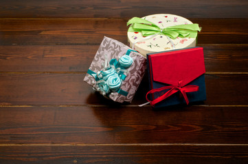 Presents on the wooden table