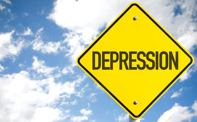 Depression sign with sky background