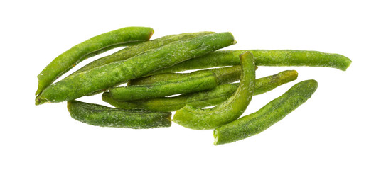 Group of dried green beans on a white background