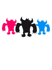 3 monster team buddies party design evil