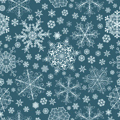 Naklejka na ściany i meble Seamless pattern of snowflakes, light blue on blue