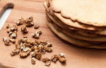 Cooking Christmas cake with walnuts