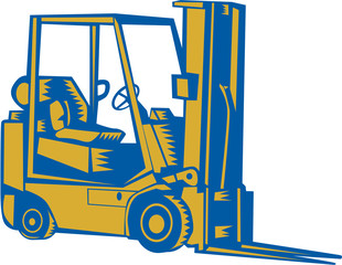 Forklift Truck Side Woodcut