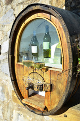 Wineglasses and barrel