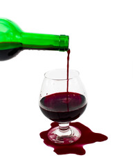 wine in the glass, the wine spilled