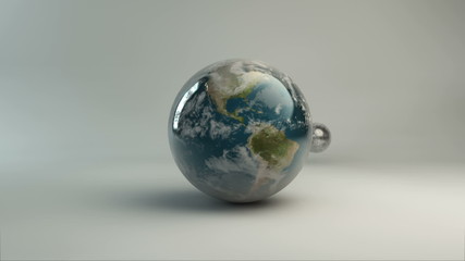 Earth Moon Studio Loopable. a 3d render of an earth spinning and the moon orbiting around the earth. Studio setting on white. Loopable file
