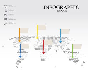 infographic world map with empty pointers and icon vector graphic