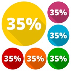 Discount thirty five (35) percent circular icons set with long shadow