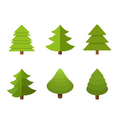 Set of flat and isometric vector christmas trees