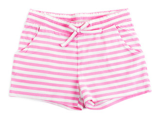 Pink striped cotton shorts isolated on white background