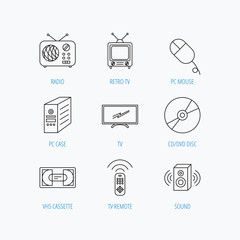 Retro TV, radio and DVD disc icons.