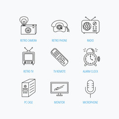 Retro camera, radio and phone call icons.
