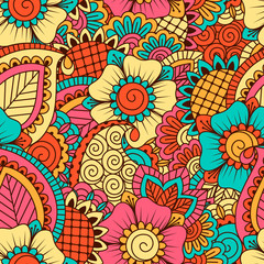 Hand drawn seamless pattern with floral elements. 