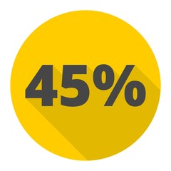 Discount forty five (45) percent circular icon with long shadow