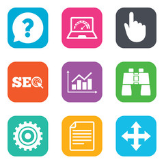 Internet, seo icons. Analysis chart sign.