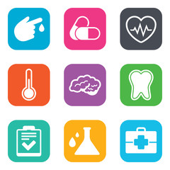 Medicine, healthcare and diagnosis icons.