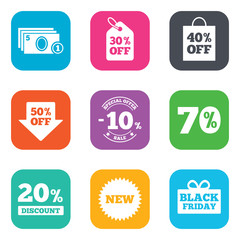 Sale discounts icon. Shopping, deal signs.