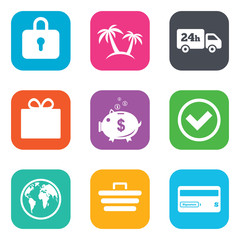 Online shopping, e-commerce and business icons.