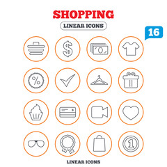 Shopping icons. Shirt, gift box and currency.