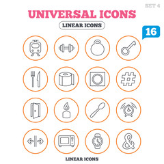 Universal icon. Fitness dumbbell, key and candle