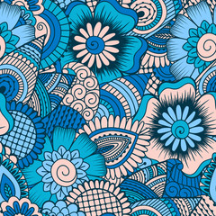 Hand drawn seamless pattern with floral elements. 