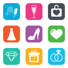 Wedding, engagement icons. Locker with heart.