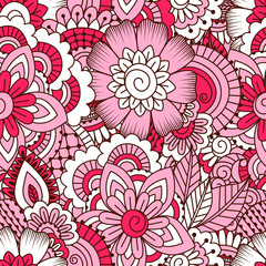 Hand drawn seamless pattern with floral elements. 