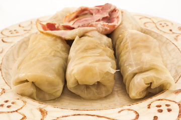 Cabbage rolls with sauerkraut on a plate