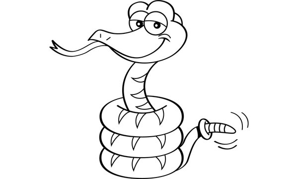 recommend clip art: Black and white illustration of a smiling rattlesnake.